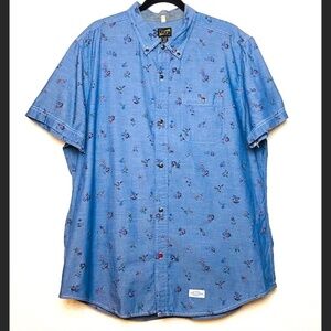CPO Men's Blue Floral Short Sleeve Button Down Top
